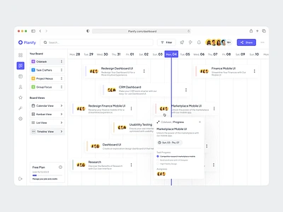 Planify - Timeline view - Detail Task app calendar clean dashboard dashboard timeline interface project management saas side bar task app task management timeline ui ui design ux web web app