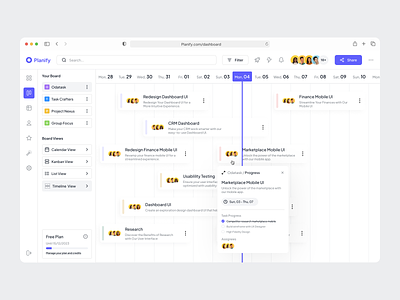 Planify - Timeline view - Detail Task app calendar clean dashboard dashboard timeline interface project management saas side bar task app task management timeline ui ui design ux web web app