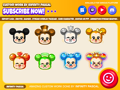 🐭Custom Chibi Mickey Mouse Sub or Bit Badges🐭 animation custom emotes twitch design discord emotes facebook emotes graphic design illustration logo loyalty badges mouse streamer twitch emotes twitchemotes youtube emotes youtuber