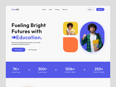 Online Education Landing Page - SmartED branding clean course landing page digital edtech education landing page landing page design mentor minimal online course saas course study tutor ui uiux ux webdesign website