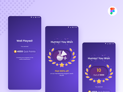 Winning Discount & Points application design coins earn design figma mobile application mobile design point earn product design result result screen ui ux ux winning screen