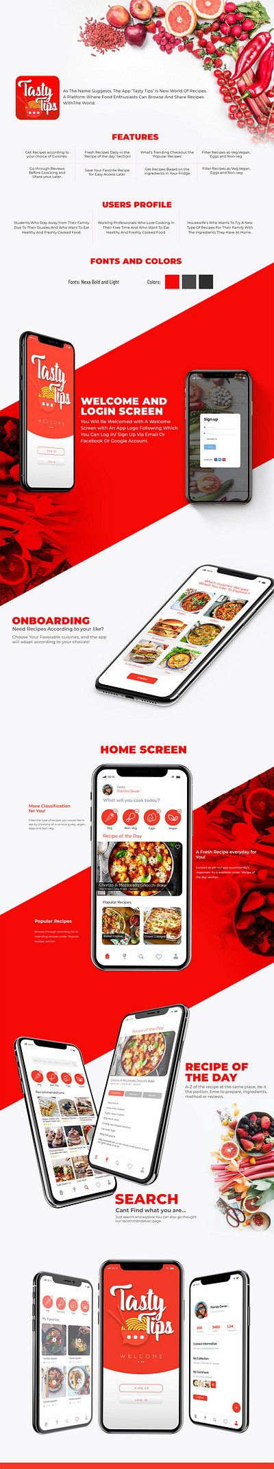 Tasty Tips Food App UI app branding concept creative design food app graphic design logo social media post typography ui ux