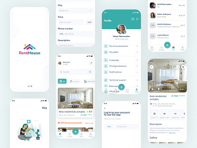 RentHouse mobil app adobe illustrator app branding design elmarvugar.com figma graphic design house illustration logo mobilapp mobile pages realestate rental renthouse travel ui uiux