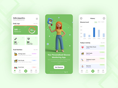 Glucose Tracker Mobile App branding dashboard design graphic design illustration logo mobile design mobileapp ui web design