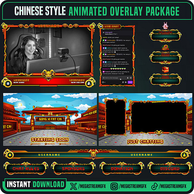 Chinese Festival Stream Overlay Package chinese overlay chinese stream pack chinese twitch alert kick overlay overlay full package pagoda streampack red overlay red screen red stream pack stream overlay stream package