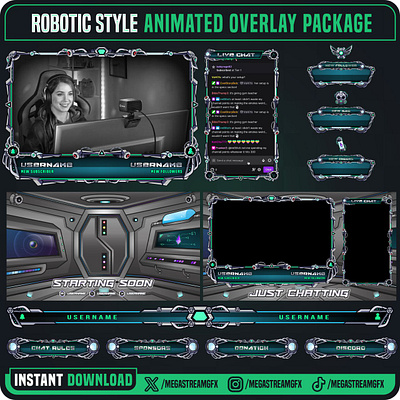 Smart Robotics Stream Overlay Package | Robotic Technology animated alert graphic design kick overlay overlay overlay full pack overlaytechnology robotic overlay robottech overlay sleek screen stream overlay stream package