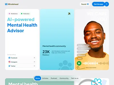 Mental Healthcare with AI: Website Design ai application design ai startup ai website design clinic website health ai health website healthcare ai medical ai medical app medical care website design medication mental mental health mental health care app mindful mindfulness online medical service self care app therapy wellness