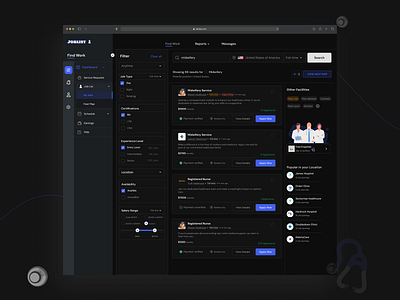 Dark mode of the web-design for a joblist website app branding design illustration ui uiux uiuxdesign ux uxdesign web design web ui website