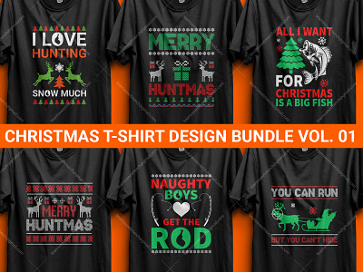Christmas T-Shirt Design Bundle Vol. 01 christmas t shirt hunting hunting in christmas hunting t shirt huntmas merch by amazon print on demand santa t shirt t shirt
