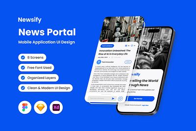 Newsify - News Portal Mobile App application apps design layout newsletter ui ux