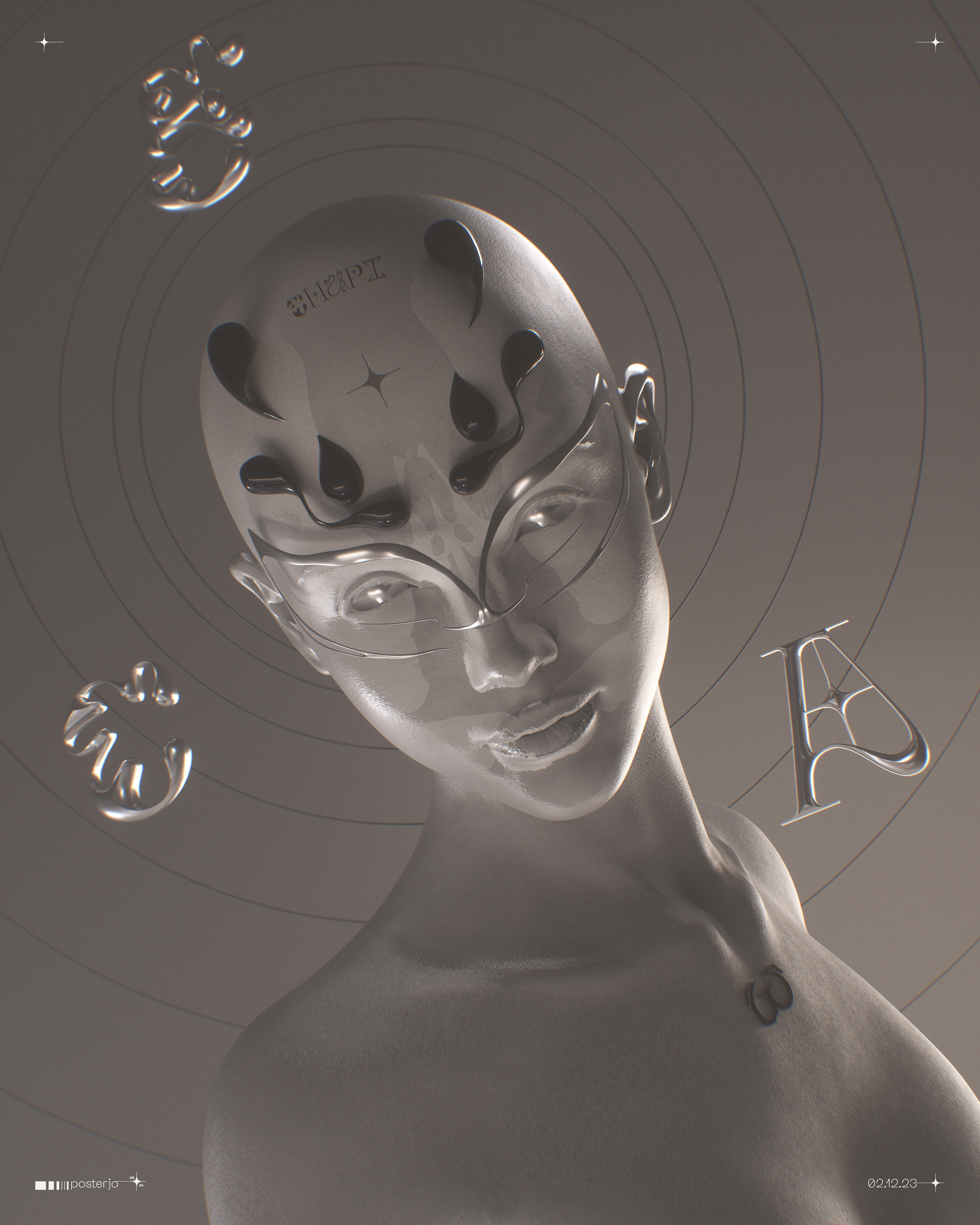 Delusions - 02.12.23 3dart blender chrome chrometype cinema4d joansterjo modern neue gothic octane posterjo render