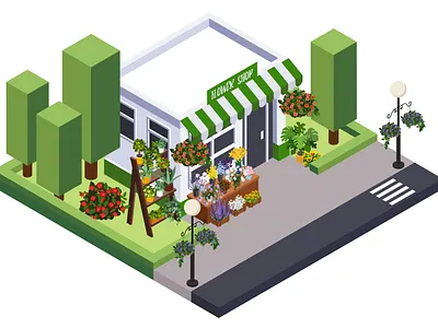Isometric flower shop graphic design ill illustration isometric isometric illustration vector