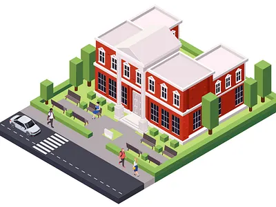 Isometric classic architecture character illustration isometric isometric illustration people vector