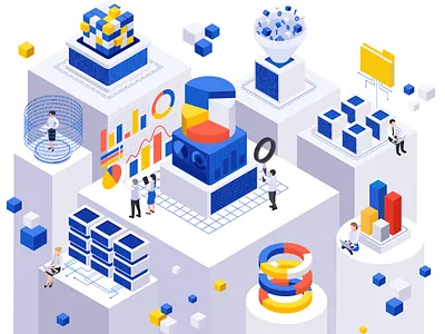 Isometric data economy character graphic design illustration isometric isometric illustration vector