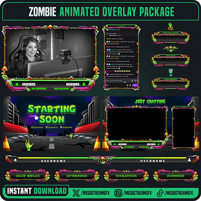 Zombie Fiction Stream Overlay Package banner fantasy overlay graphic design horror theme overlay kick overlay overlay full pack premium overlay sleek screen stream overlay stream package twitch overlay twitch panel zombie overlay