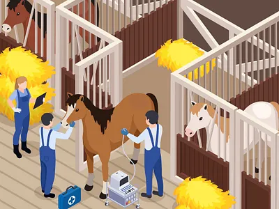 Isometric farm veterinary character design illustration isometric isometric illustration people vector