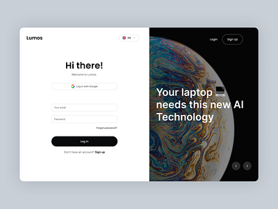 Lumos - Creative Log In For The AI extension account ai aiextension authentication create account extension log in login minimal sign in sign up sigup split screen ui user interface ux website