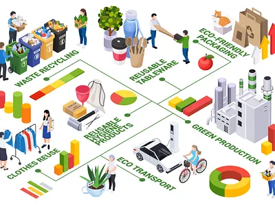 Isometric sustainable living character design illustration isometric isometric illustration people vector