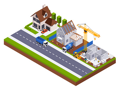 Isometric construction building character design illustration isometric isometric illustration people vector
