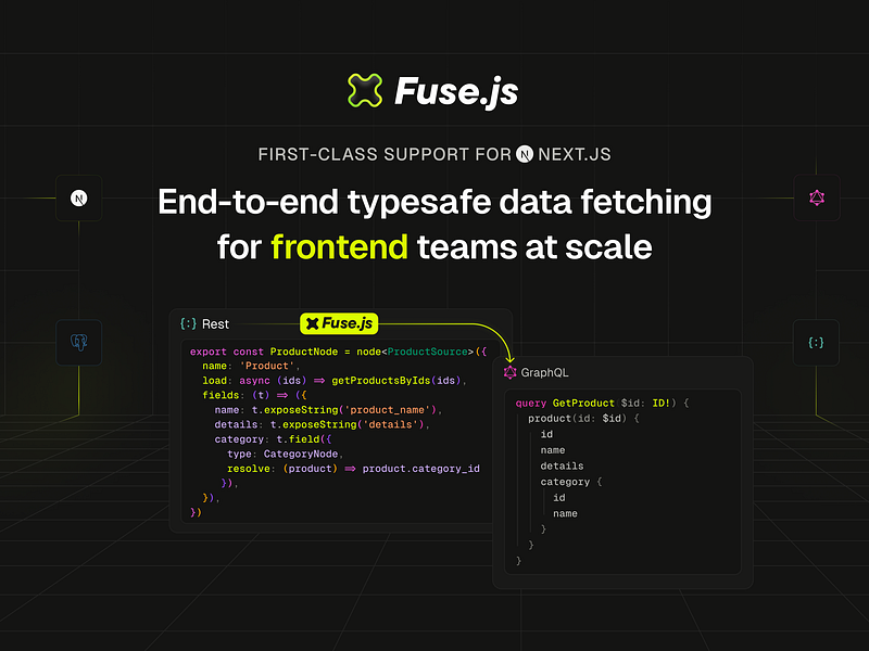 Fuse.js - og:image, social preview image code code example dev dev tooling diagram figma fuse fusejs green grid grid background javascript minimal social preview web yellow