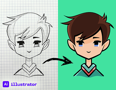 How to Draw Anime Cartoon Face in Adobe Illustrator anime boy cartoon cartoon face face how to draw illustration illustrator illustrator tutorial sketch sketch to vector vector