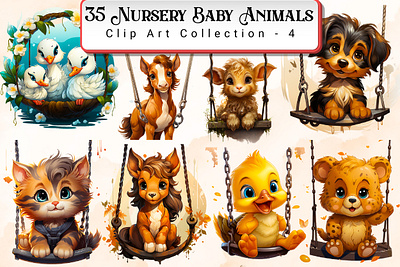 Nursery Baby Animals Clip Art 4 design graphic design illustration typography vector