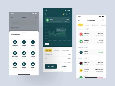 Invester - Stock Investment Mobile App analytics android animation app design charts design finance investment investment app ios iphone mobile mobile app mobile design pixlayer stock app stock portfolio transaction ui kit ui8