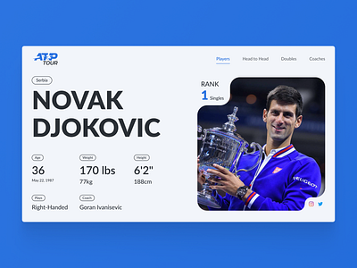 Concept of the website page about tennis player Novak Djokovic atp atp tour design figma interface novak djockovic player sport tennis ui ux web design
