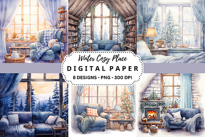 Watercolor Winter Cozy Place Background tumbler wrap