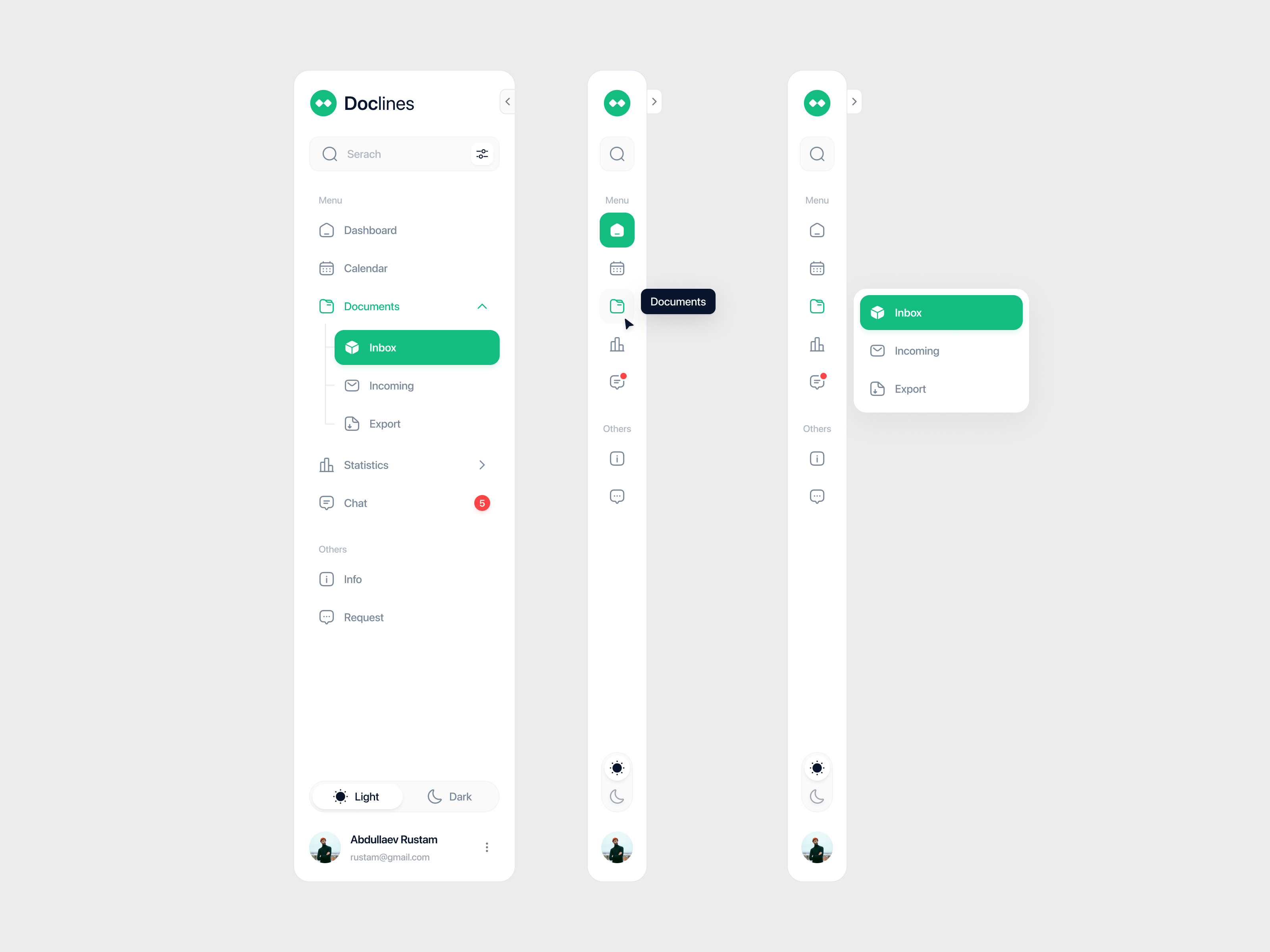 Sidebar navigation — Doclines UI by Dilmurod Kalimbetov on Dribbble