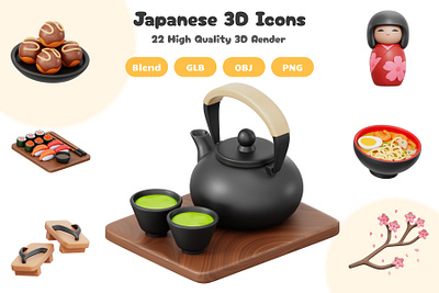 Japanese Culture 3D Icons Set 3d 3d artwork 3d icon app blender blender 3d design graphic design icon illustration japan logo ui