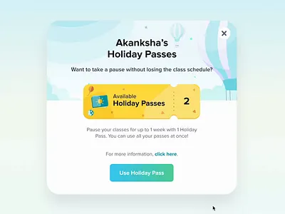 Holiday Pass for Students animation booking calendar design edtech ui ux