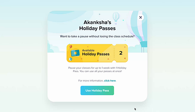 Holiday Pass for Students animation booking calendar design edtech ui ux