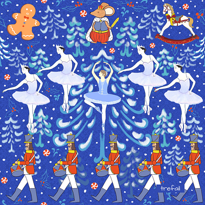 The Nutcracker Ballet seamless pattern christmas illustration christmas pattern digital art digital illustration graphic design illustration pattern surface pattern