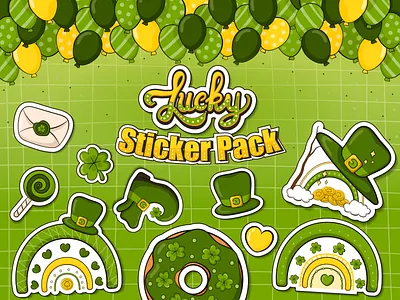 Lucky Sticker Pack 2d 2d art cartoon cartoon character character comic cute design giftcard illustration lucky mascot print st.patrics day stickers vector
