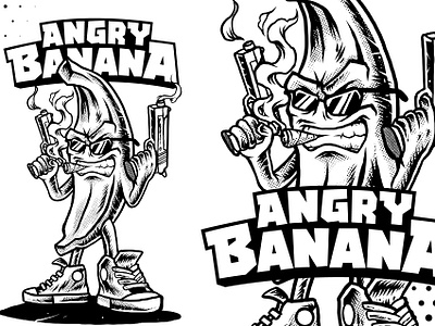 Angry Banana Mafia banana cartoon character character design graphic design guns illustration illustration design mafia mascot merch merchandise t shirt