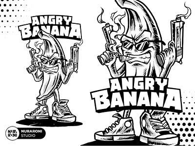 Angry Banana Mafia banana cartoon character character design graphic design guns illustration illustration design mafia mascot merch merchandise t shirt