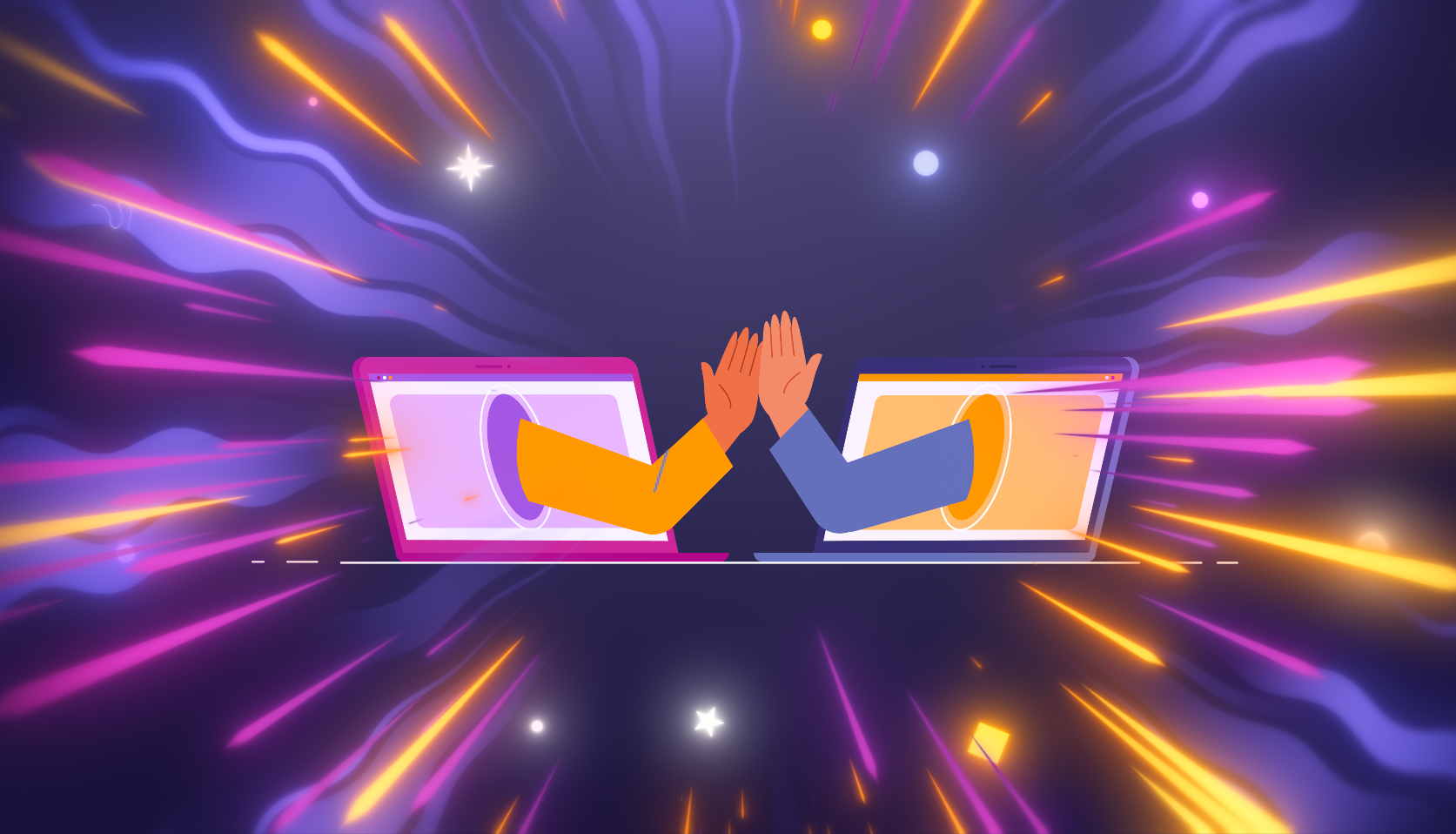Digital High-Five! animation design design inspiration explainer video flat design fresh design high five illustration laptop sparks stars