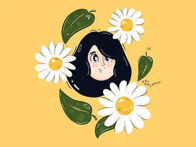 Day Dreaming doodle flowers girl sping