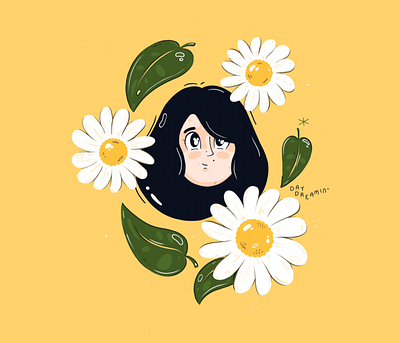 Day Dreaming doodle flowers girl sping