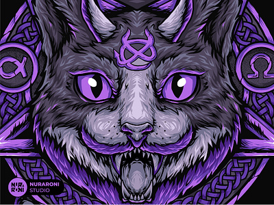 Satanic Cat animal cartoon cat character creatures illustration illustrations mascot monster purple satanic satanic cat vector