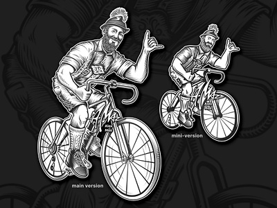 A Bavarian traveling by bicycle. bicycle drawing emblem engraving german hatching illustrator lederhosen line art linocut mascot oktoberfest retro sketch sticker travel vector vector art vector illustration woodcut