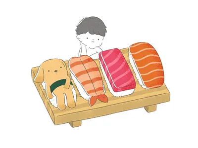 Sushi animal cartoon digital art digital illustration dog drawing food illustration japan japanese food pet procreate puppy sushi