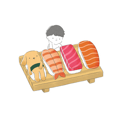 Sushi animal cartoon digital art digital illustration dog drawing food illustration japan japanese food pet procreate puppy sushi