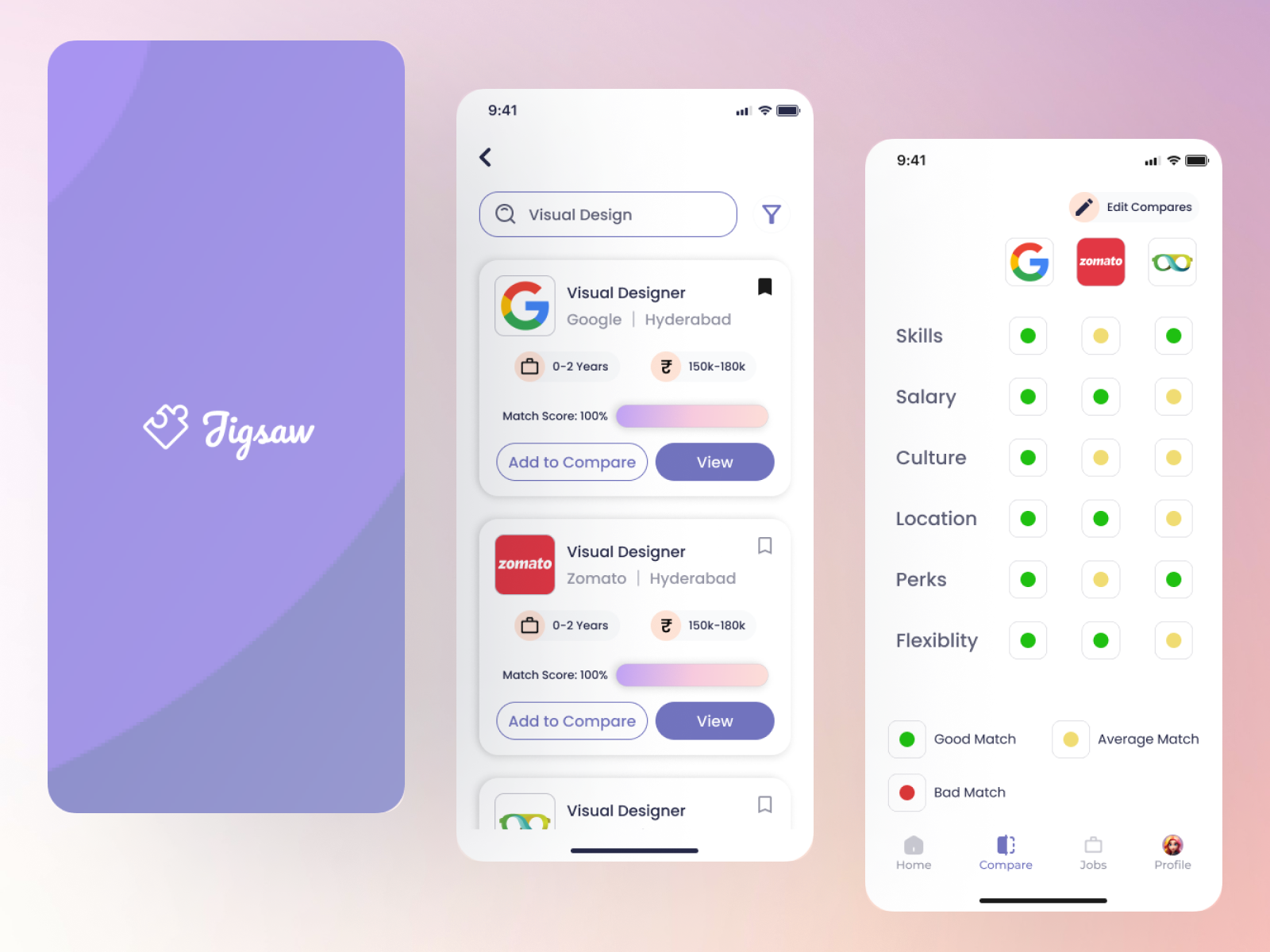 Jigsaw - Job Finding Mobile App by Sameen Kazi on Dribbble