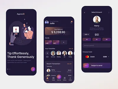 Tipping - mobile app concept app concept design financial app mobile mobile app money transfer product tipping ui design ui ux design