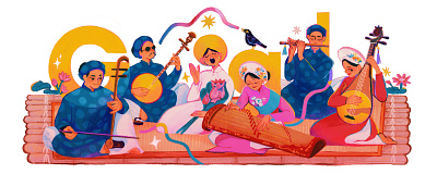 Traditional Music 2d camelia pham character culture digital folioart google doodle illustration music vietnam web