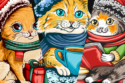 Christmas Winter Cats Illustration apparel design art artwork cartoon clothing design cute cute cat t shirt design design illustration t shirt design winter winter t shirt design