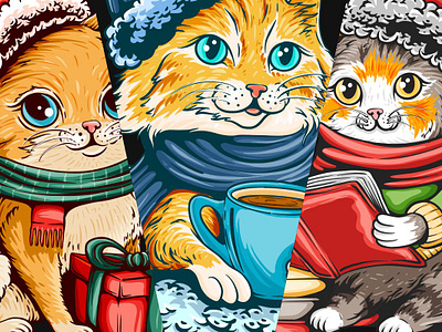 Christmas Winter Cats Illustration apparel design art artwork cartoon clothing design cute cute cat t shirt design design illustration t shirt design winter winter t shirt design