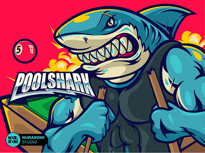 PoolShark 8 ball pool angry shark billiard branding cartoon character cue sport design esport illustration logo mascot pool poolshark shark sports vector